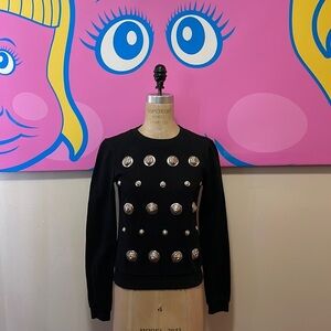Versace Versus Black Silver Lion Head Studded Sweatshirt